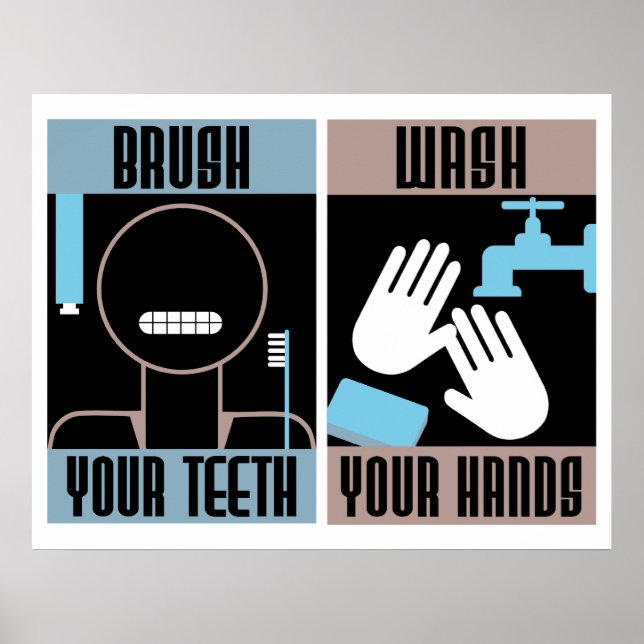 Brush your Teeth Wash your Hands retro poster (Front)
