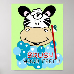 Brush Your Teeth Zebra Bathroom Art Print