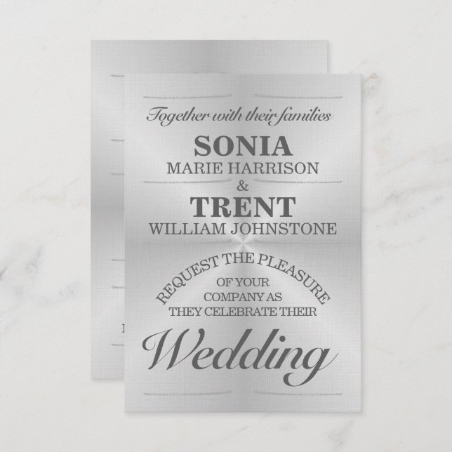 Brushed Aluminium Modern Wedding Invitation (Front/Back)