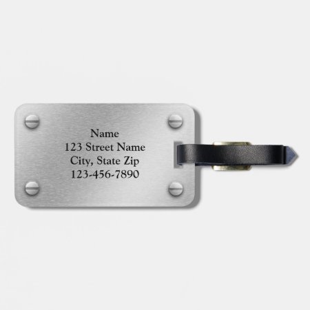 Brushed Aluminum And Screws Effect Luggage Tag