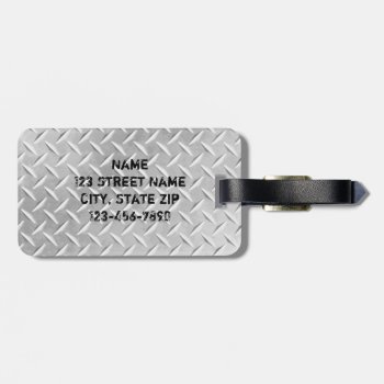 Brushed Aluminum Diamond Plate Metal Luggage Tag by ArtInPixels at Zazzle