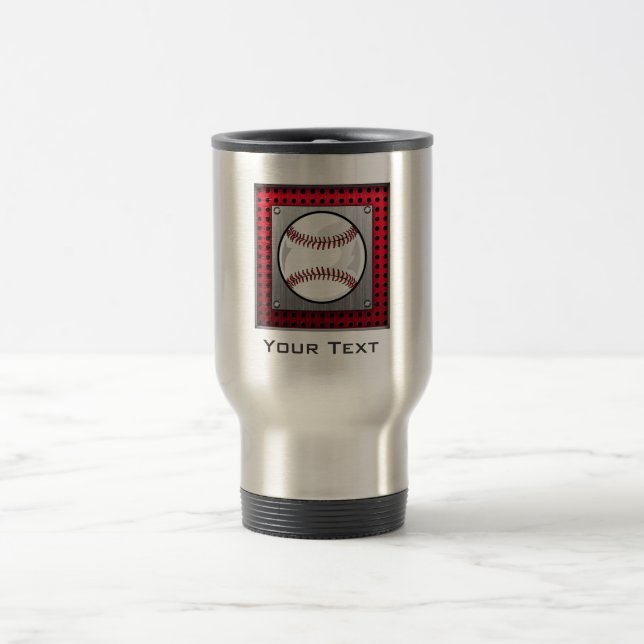 Brushed Aluminum look Baseball Travel Mug (Center)