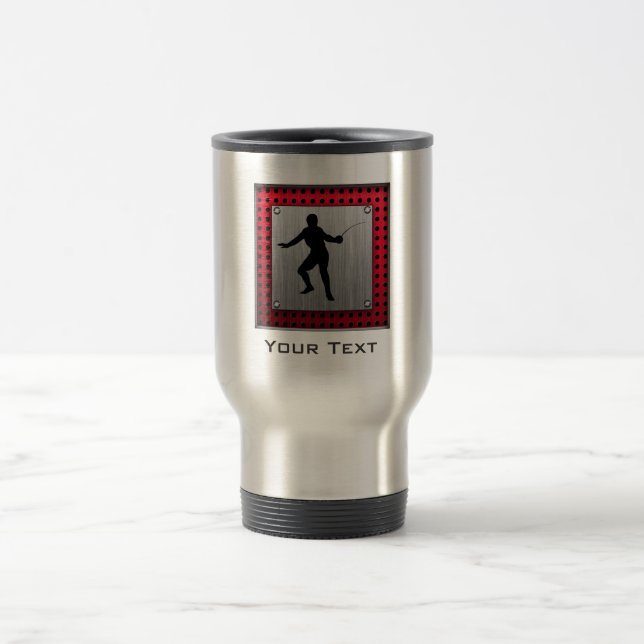 Brushed Aluminum look Fencer Travel Mug (Center)