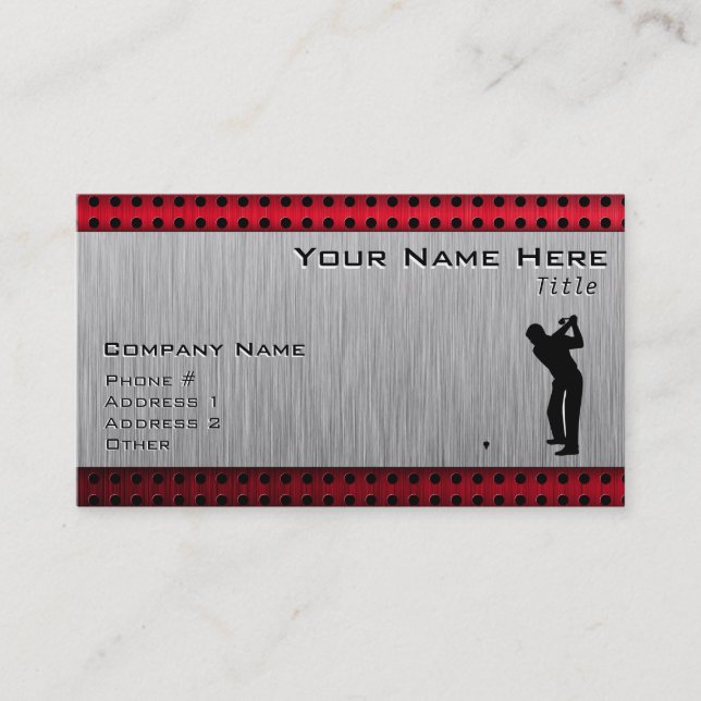 Brushed Aluminum look Golfer Business Card (Front)