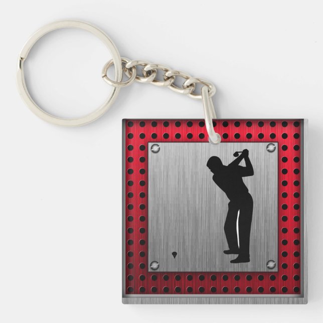 Brushed Aluminum look Golfer Keychain (Front)