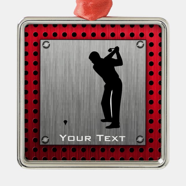 Brushed Aluminum look Golfer Metal Ornament (Front)