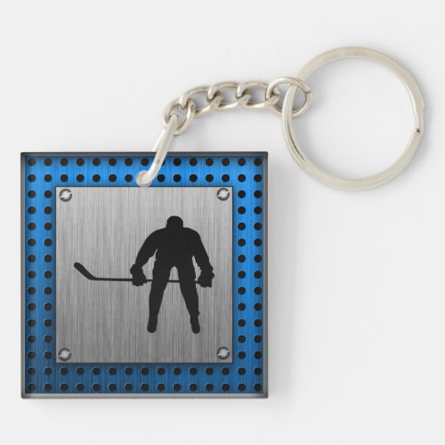 Brushed Aluminum look Hockey Keychain