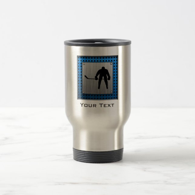 Brushed Aluminum look Hockey Travel Mug (Center)