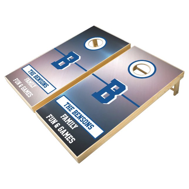 Brushed Aluminum-Look Monogram Cornhole Set (Angled)