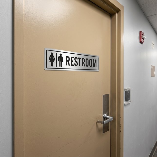 Brushed Aluminum Look Restroom Sign Bumper Sticker (Creator Uploaded)
