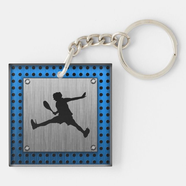 Brushed Aluminum look Tennis Keychain (Back)