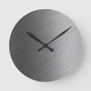 Brushed Aluminum Metal Look Round Clock