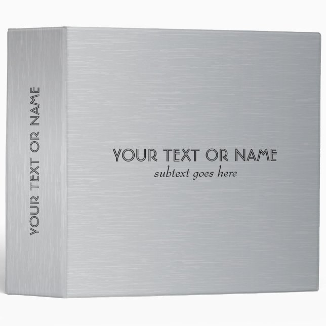 Brushed Aluminum Metallic Pattern - Custom Text 3 Ring Binder (Front/Spine)