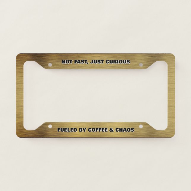 Brushed Antique Metal Gold Look with Custom Text License Plate Frame (Front)