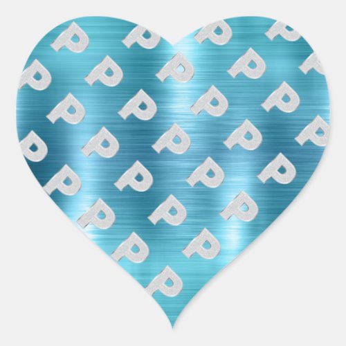 Brushed Aqua Silver Letter P Heart Sticker