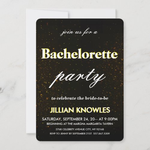 Brushed Black Metal Confetti Gold Red Bachelorette Invitation