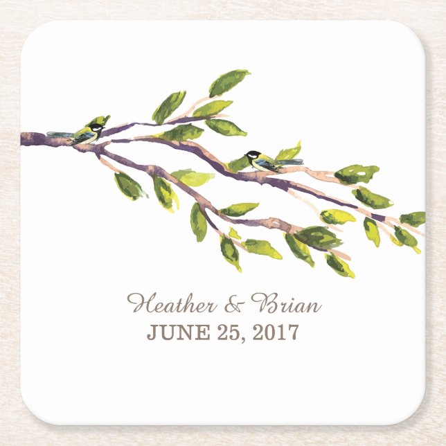 Brushed Branches Wedding Paper Coasters (Front)