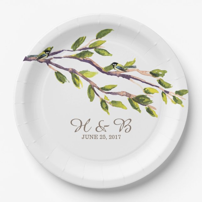 Brushed Branches Wedding Paper Plates (Front)