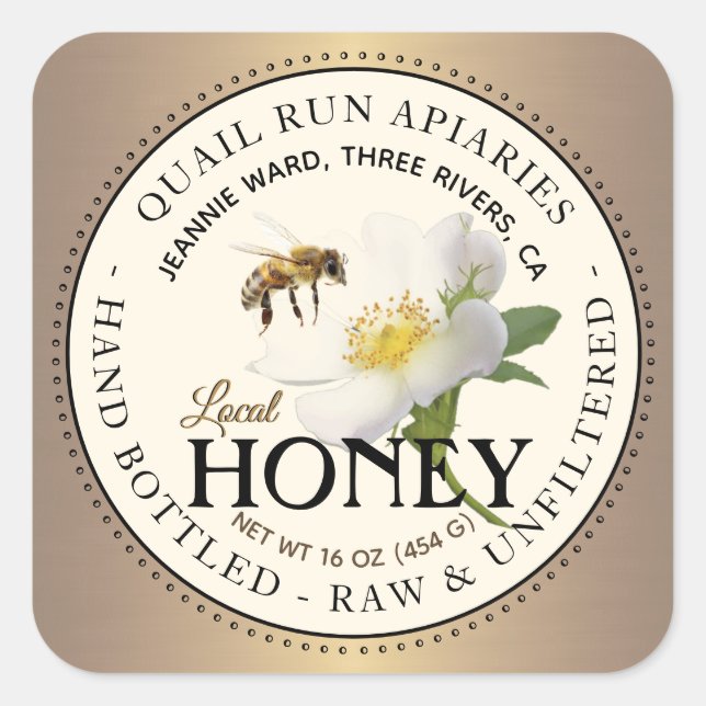 Brushed Bronze Wild Rose & Bee Honey Label (Front)