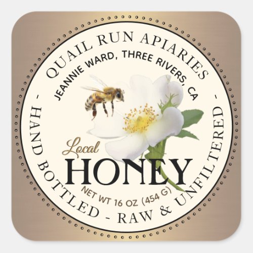Brushed Bronze Wild Rose  Bee Honey Label