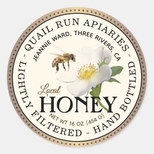 Brushed Bronze Wild Rose  Bee Honey Round Label