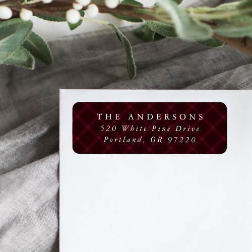 Brushed Burgundy Plaid Holiday Return Address Label