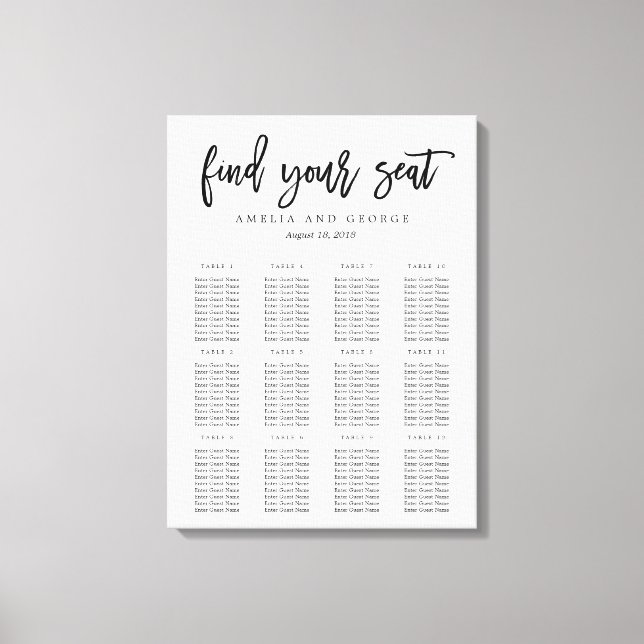 Brushed Calligraphy Seating Chart Wrapped Canvas Print (Front)