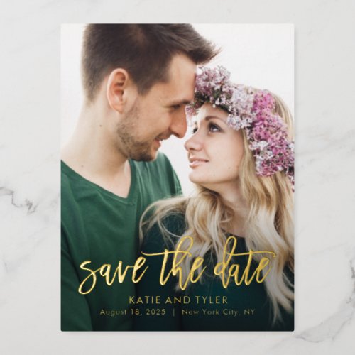 Brushed Charm Foil Save The Date Postcard