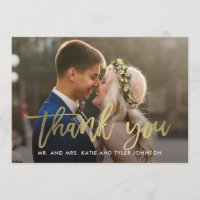 Brushed Charm Wedding Thank You Card Faux Foil