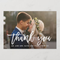 Brushed Charm Wedding Thank You Photo Card White