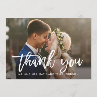 Brushed Charm Wedding Thank You Photo Card White