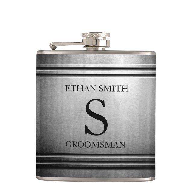 Brushed Chrome Sleek Personalized Flask for HIM (Front)