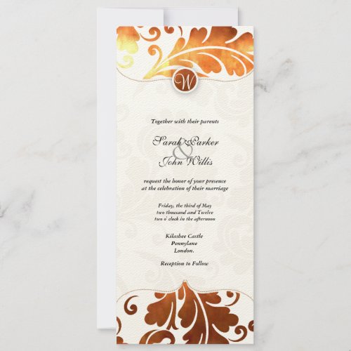 brushed Copper Damask Paisley Wedding Invite