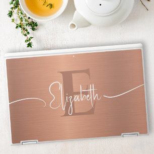 Brushed Copper Metal Modern Trendy Chic Monogram HP Laptop Skin