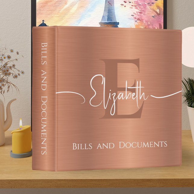 Brushed Copper Metal Monogram Girly Script 3 Ring Binder (Creator Uploaded)
