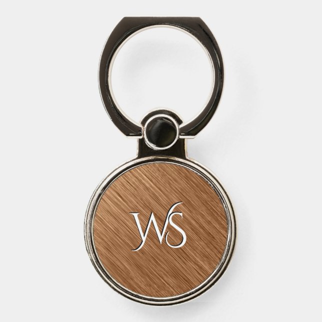 Brushed Copper Monogrammed Phone Ring Stand (Front)