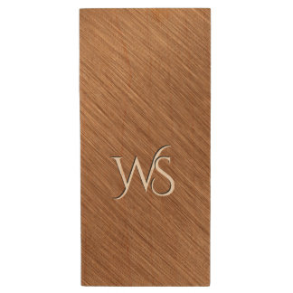 Brushed Copper Monogrammed Wood Flash Drive
