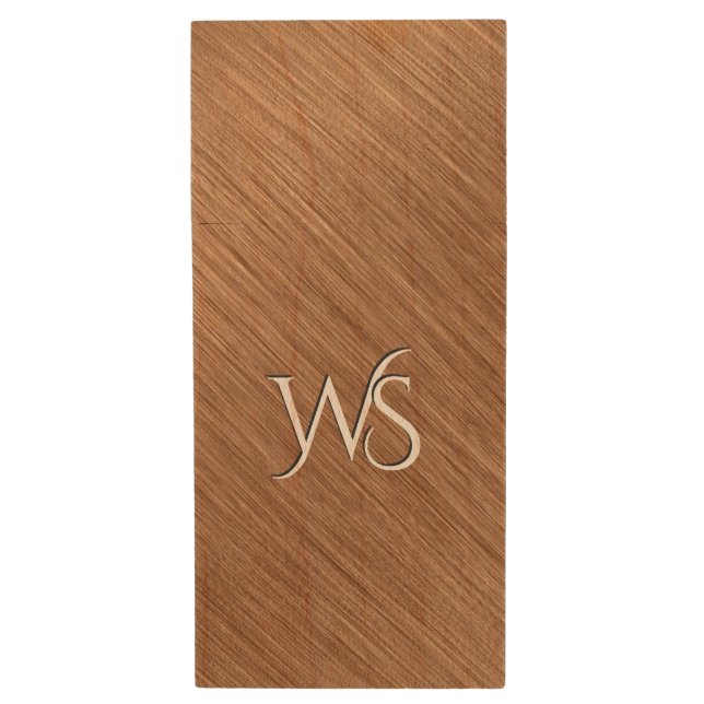 Brushed Copper Monogrammed Wood Flash Drive (Front Vertical)