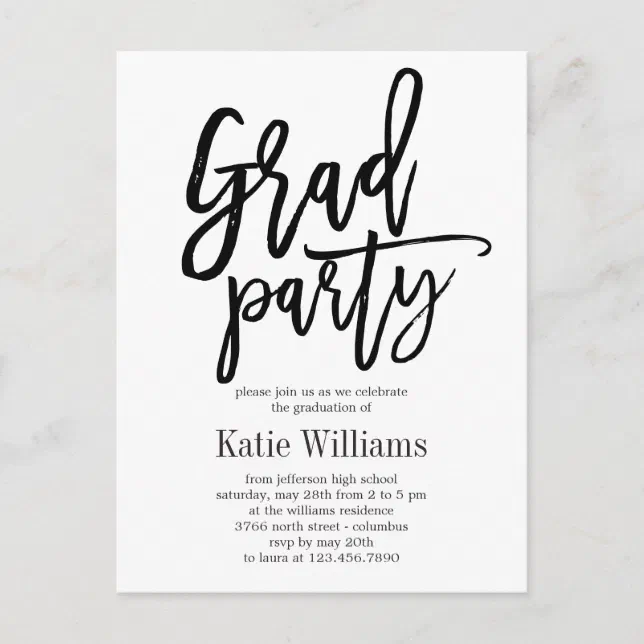 Brushed Editable Color Graduation Party Invitation Postcard | Zazzle