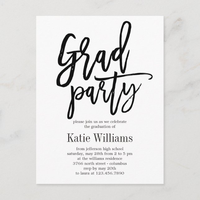 Brushed Editable Color Graduation Party Invitation Postcard (Front)