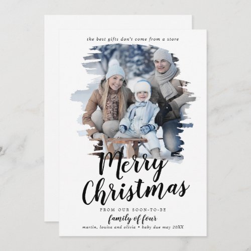 Brushed Family of Four Pregnancy Photo Holiday Card