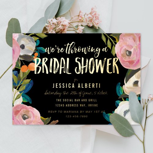 Brushed Floral Bridal Shower Gold Foil Invitation