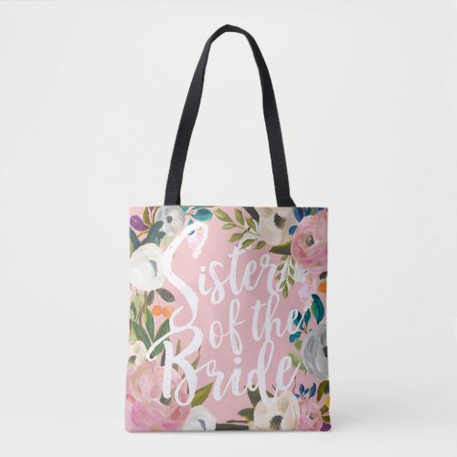 Brushed Floral Sister of the Bride Pink Tote Bag