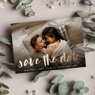 Brushed Foil Overlay   Photo Save the Date Invitation
