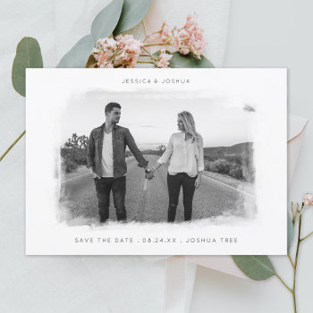 Brushed Frame Black And White Save The Date by beckynimoy at Zazzle
