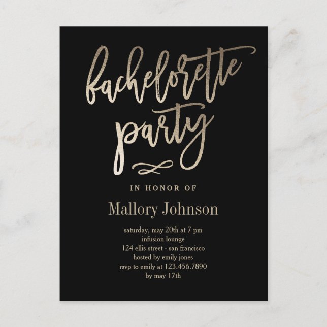 Brushed Glimmer Bachelorette Party Invitation Postcard (Front)