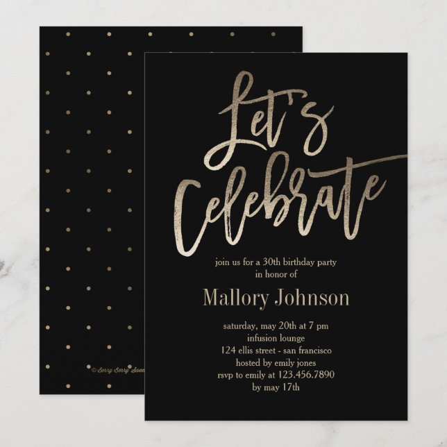 Brushed Glimmer Let's Celebrate Party Invitation (Front/Back)