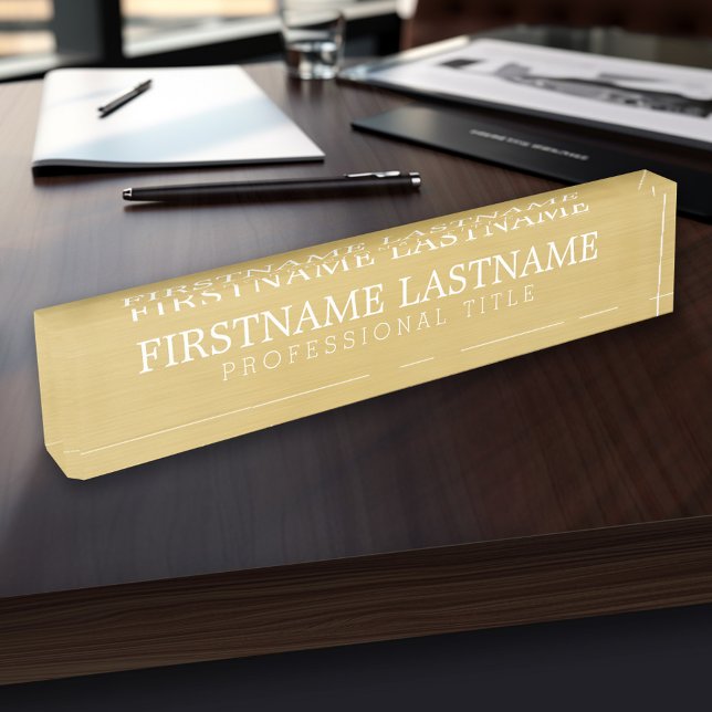 Brushed Gold - Basic Name and Professional Title Desk Name Plate (Personalized Name Plate - Custom Executive Desk Plate with Name and Professional Title)