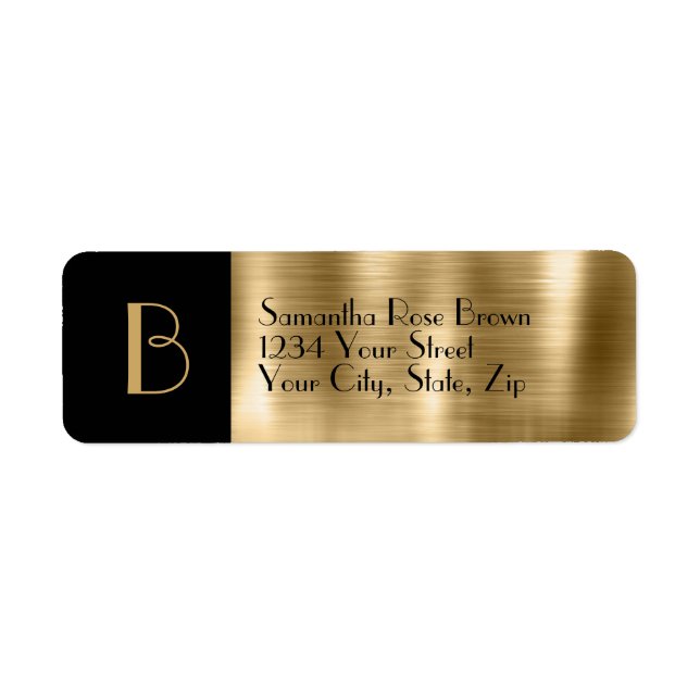 Brushed Gold & Black Monogram Return Address Label (Front)