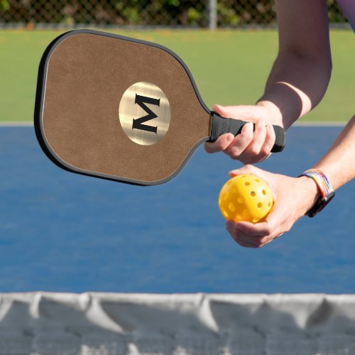 Brushed Gold Classic Monogram Brown Leather Pickleball Paddle